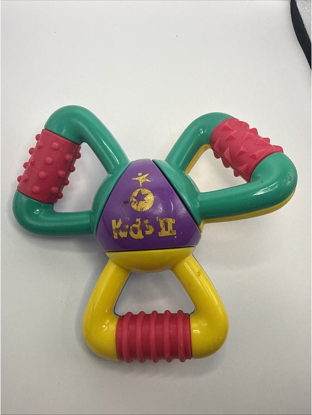 Vintage 90s Kids II Multi-Texture Triangle Baby Rattle Teether Toy Bright Colors